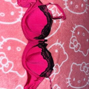 Adore Me Vibrant Pink Bra with Black Lace